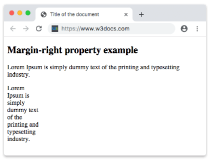 Un paragraphe avec une marge droite de 400px affiché plus étroit que le texte environnant