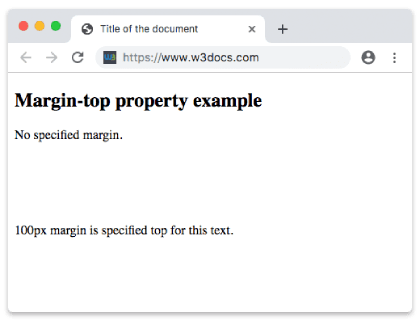 Exemple de la propriété CSS margin-top affichant 100px d'espace au-dessus d'un paragraphe