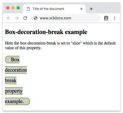 Propriété CSS box-decoration-break avec la valeur slice