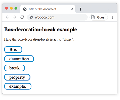 Propriété CSS box-decoration-break avec la valeur clone