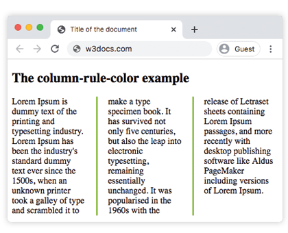 Propriété CSS column-rule-color avec une valeur hexadécimale