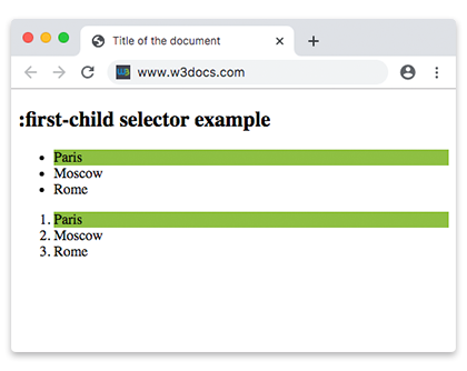  Exemple de la pseudo-classe CSS :first-child