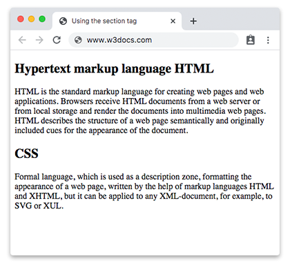 exemple de la balise section