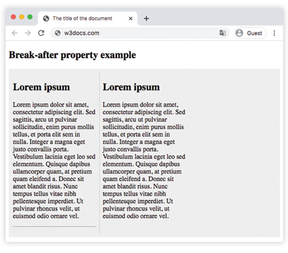 Valeurs de la propriété CSS break-before